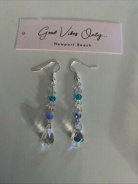 Good Vibes 😎 Only Blue Crystal Drop Earrings